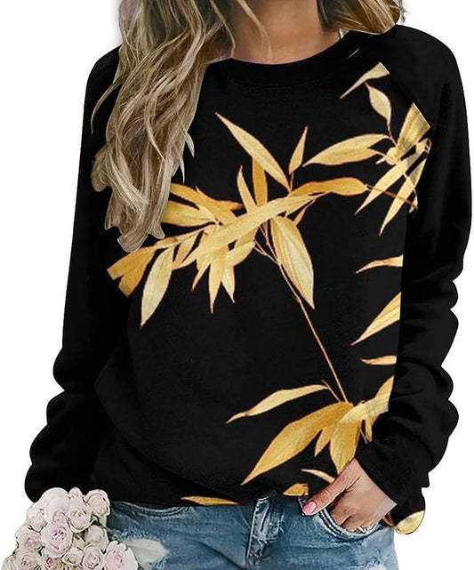 Womens Long Sleeve Tops Y2k Japanese Art Print Sweatshirts Fall Pullover for Women Crewneck Vintage Shirts Boho Tops