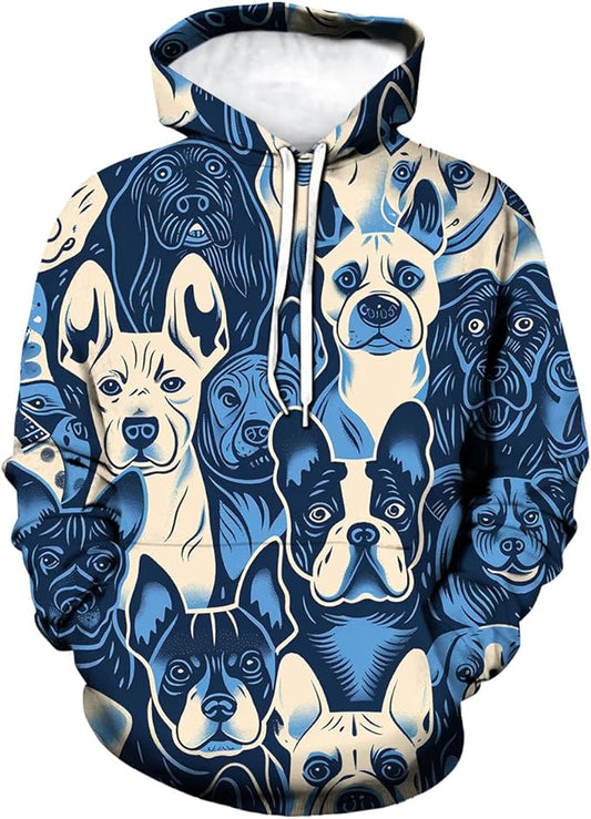 Unisex Adults 3D Dog Cat Printed Hoodies for Men Women Pullover Novelty Sweatshirts with Pockets