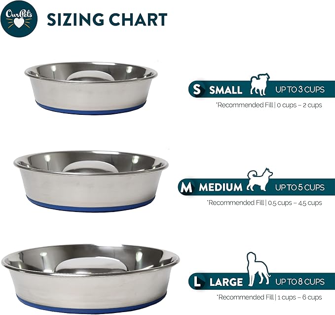OurPets DuraPet Slow Feed Premium Stainless Steel Dog Bowl, Silver, Small (2040010300)