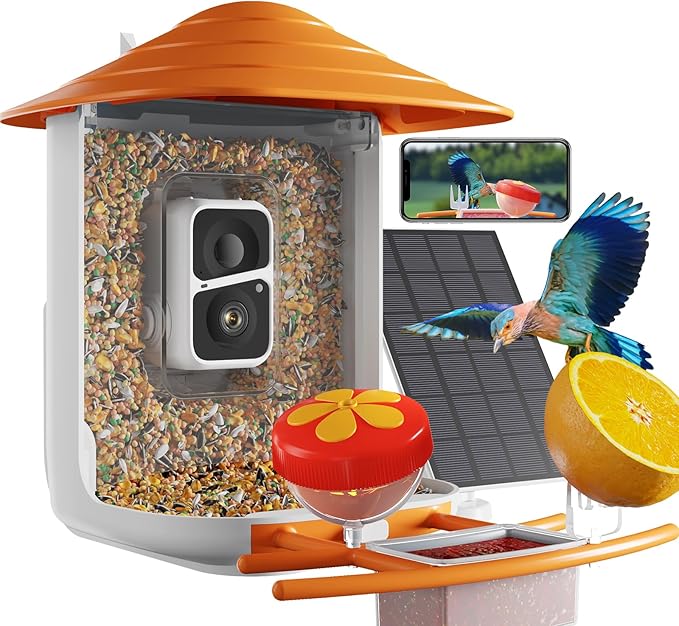 Dzees Smart Bird Feeder with Camera Solar Powered, Bird Watching, AI Identify Species, Auto Capture Videos, 2K HD Video, Ideal Gift for Family, Mother, Friends