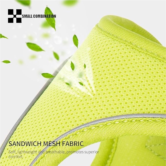 Adjustable Dog Harness with Leash, Reflective Mesh, No-Pull Design，Matching Lead Rope (Lemon Yellow, M)