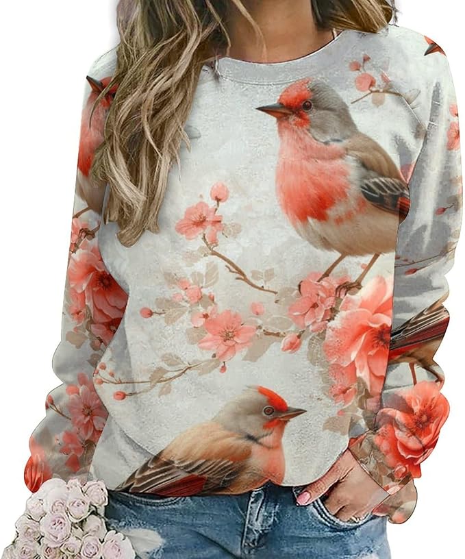 Womens Long Sleeve Tops Y2k Japanese Art Print Sweatshirts Fall Pullover for Women Crewneck Vintage Shirts Boho Tops