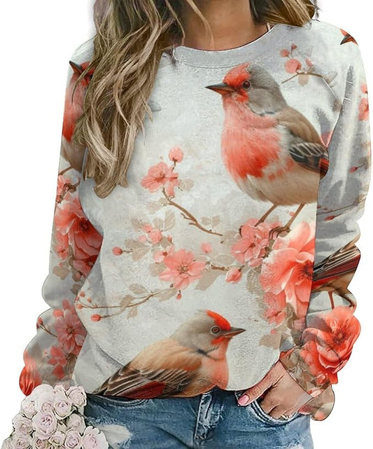 Womens Long Sleeve Tops Y2k Japanese Art Print Sweatshirts Fall Pullover for Women Crewneck Vintage Shirts Boho Tops