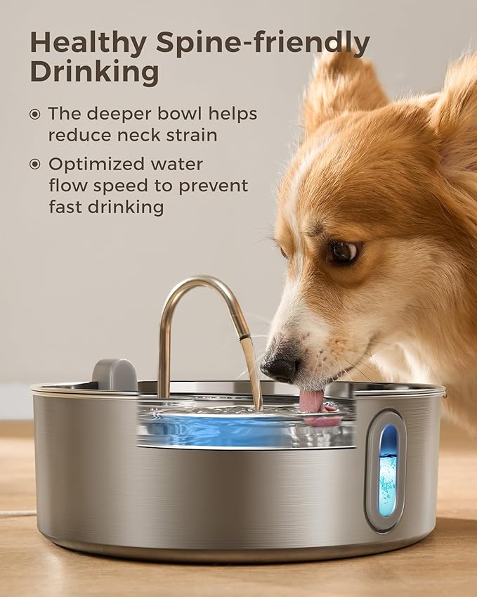 Dog Water Fountain for Large Dogs 7L/236oz Stainless Steel Dog Water Bowl Dispenser Automatic Pet Water Fountain with Deeper Drinking Area, Multi-Filtration Pet Fountain with Ultra-Quiet Pump