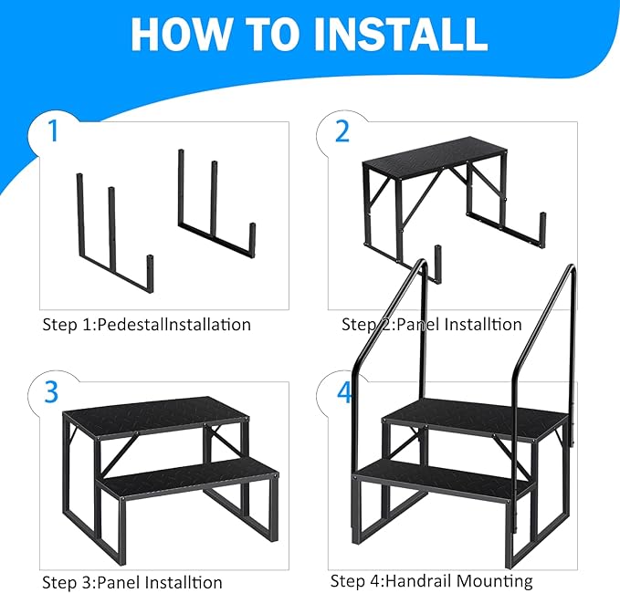 RV Step Stool, 2 Step Ladder, Hot Tub Steps with 2 Handrails, Heavy Duty Ladder Shelf Bookcase, 5th Wheel RV Mobile Home Stairs for Camper/Porch/SPA Pool/Pet Stairs(1 Pack)