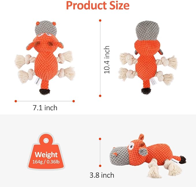 IOKHEIRA Dog Plush Toy for Large Aggressive Chewers,Indestructible Dog Squeaky Toys,Stuffed Animals Toys with Cotton Material and Crinkle Paper,Durable Chewing Toys (Carrot Orange, Cattle)