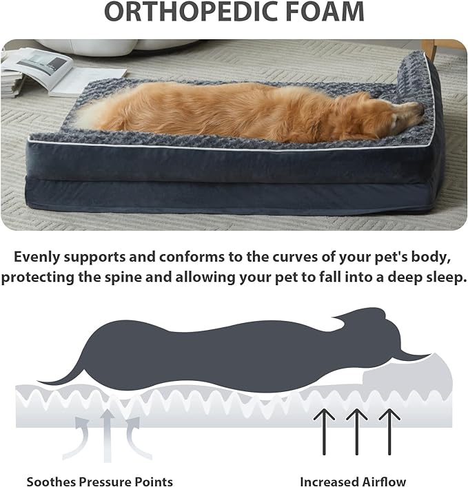 BFPETHOME Orthopedic Dog Beds for Large Dogs-Waterproof Sofa Dog Bed with Removable Washable Cover, Large Pet Bed with Waterproof Lining and Nonskid Bottom, Pet Bed for Dogs