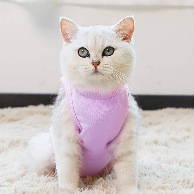 Kitten Onesies,Cat Recovery Suit for Abdominal Wounds or Skin Diseases,After Surgery Wear Anti Licking Wounds,Breathable E-Collar Alternative for Cat Purple S