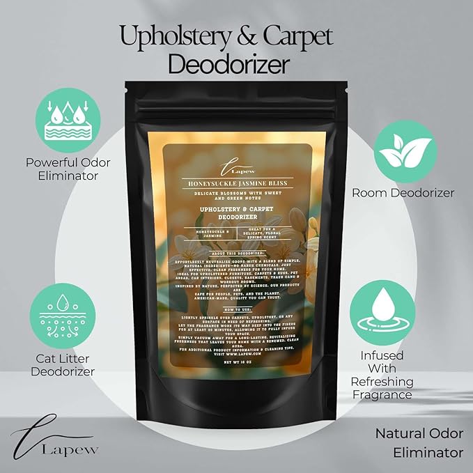 Honeysuckle Jasmine Bliss Carpet Freshener Powder: Powerful Odor Eliminator for Home, Upholstery Deodorizer, Carpet Deodorizer, Pet Urine, Cat Litter Box - Honeysuckle Jasmine Fragrance