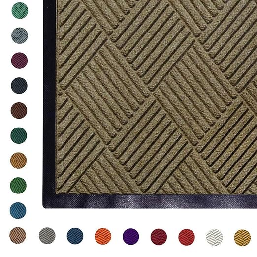 WaterHog Diamond | Commercial-Grade Entrance Mat with Rubber Border – Indoor/Outdoor, Quick Drying, Stain Resistant Door Mat (Camel, 3' x 8')