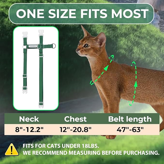 Cat Harness and Leash Set - Green Lightweight Soft Kitten Harness Escape Proof, Adjustable Travel Pet Harness for Walking，Easy Control Comfortable Outdoor (Green, One Size Fits All)