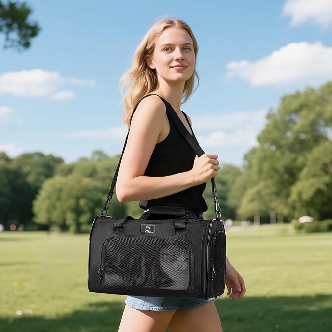 A4Pet Cat Carriers Dog Carrier Pet Carrier, TSA Airline Approved Small Dog Carrier for Cats Dogs Puppies (Up to 15lbs), Washable Soft-Sided Collapsible Travel Puppy Carrier