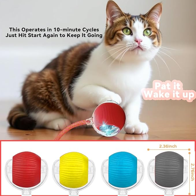 Interactive Cat Toys for Indoor Cats, Automatic Cat Toy with Elastic Mesh Tail, Electric Rolling Ball on Carpet, Chirping and Motion Activate Cat (Yellow)