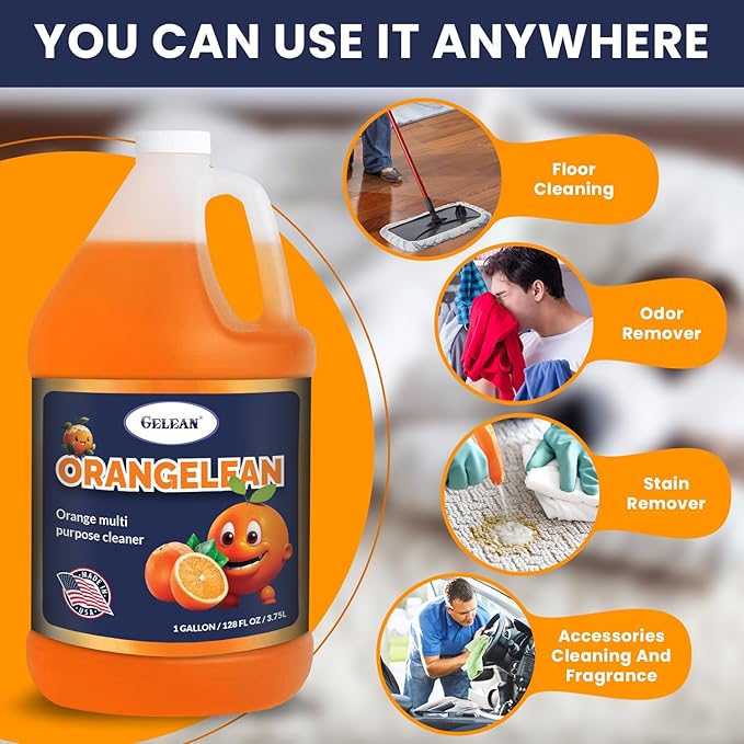 Multi Purpose Cleaner Pet Odor eliminator - Concentrate MAKES 64 GALLON - MADE IN USA- pH Neutral - ORANGELEAN Strong Odor Floor Cleaner - Orange Stain Remover 128 oz