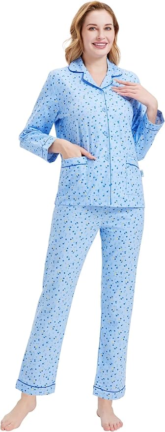 GLOBAL Flannel Pajamas for Women 2-Piece Comfy and Cozy Flannel Pj Set Cotton Loungwear