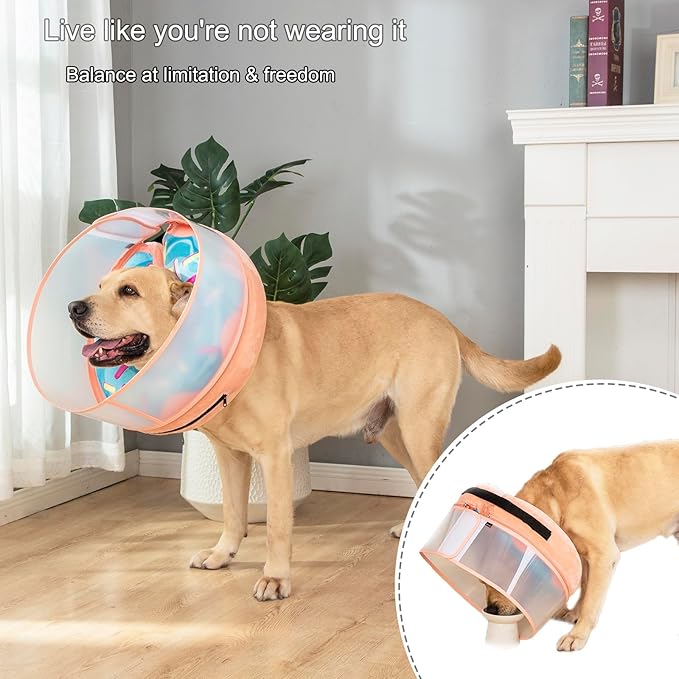 Inflatable Dog Cone Collar with Enhanced Anti-Licking, Soft Neck Donut for Dogs Cats, Recovery Pet Cone Collar After Surgery for Large Medium Small Dogs (Donut Blue, Large)