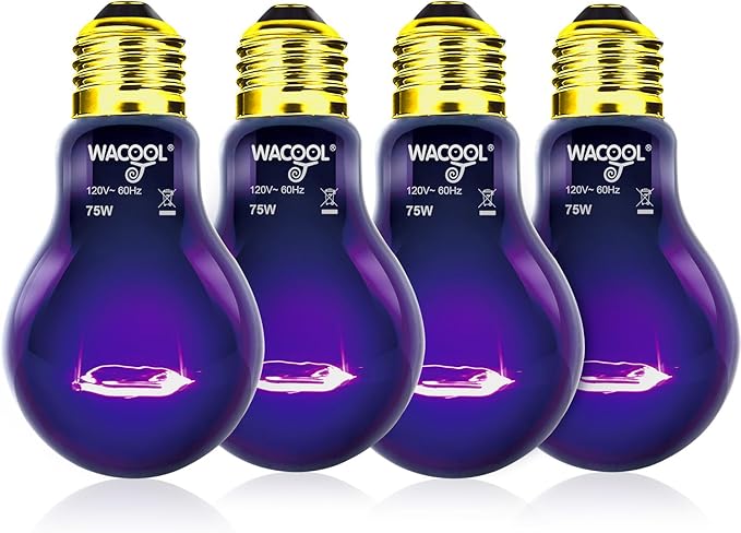 WACOOL 4Pack Reptile Night Heat Lamp, 75W Night Heat Lamp for Reptiles & Amphibians,Simulate Nature Moonlight Purple Night Light for Bearded Dragon Lizard Snake Crab…