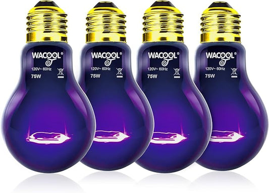 WACOOL 4Pack Reptile Night Heat Lamp, 75W Night Heat Lamp for Reptiles & Amphibians,Simulate Nature Moonlight Purple Night Light for Bearded Dragon Lizard Snake Crab…