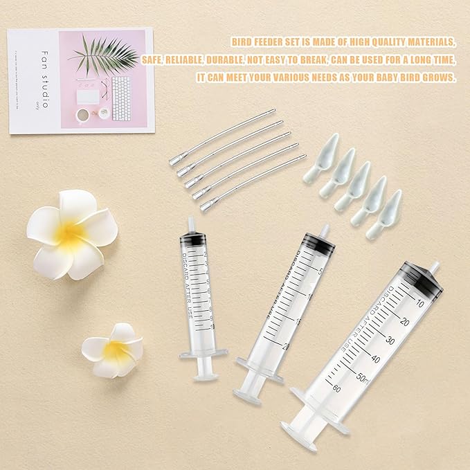 Baby Bird Feeding Syringe Set, Pet Parrot Milk Feeding Syringe with Tubes, Parrot Feeding Tubes Measuring Tools for Feeding Pets Scientific Industrial Labs… (10ml+20ml+60ml)