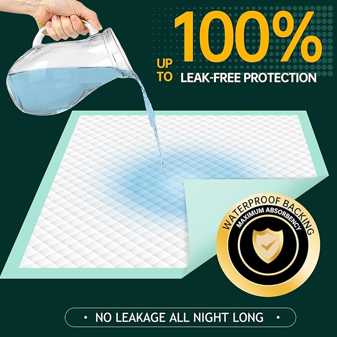 Disposable Bed Pads 40"X40" Extra Large Pee Pads for Incontinence 140 Gram Heavy Duty Super Absorbent Underpads Waterproof Chucks Pads for Adults, Elderly or Pets [100x100CM, 10pcs]