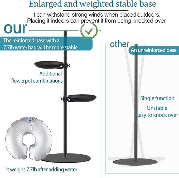 Thickened 75.9" Shepherd's Hook Stand, Bird Feeder，Floor Hanging Plant Stand，Wind Chime Hanger, Waterproof Metal & Adjustable-Height Standing Pole Holder , Indoor & Outdoor（2 Placement Racks