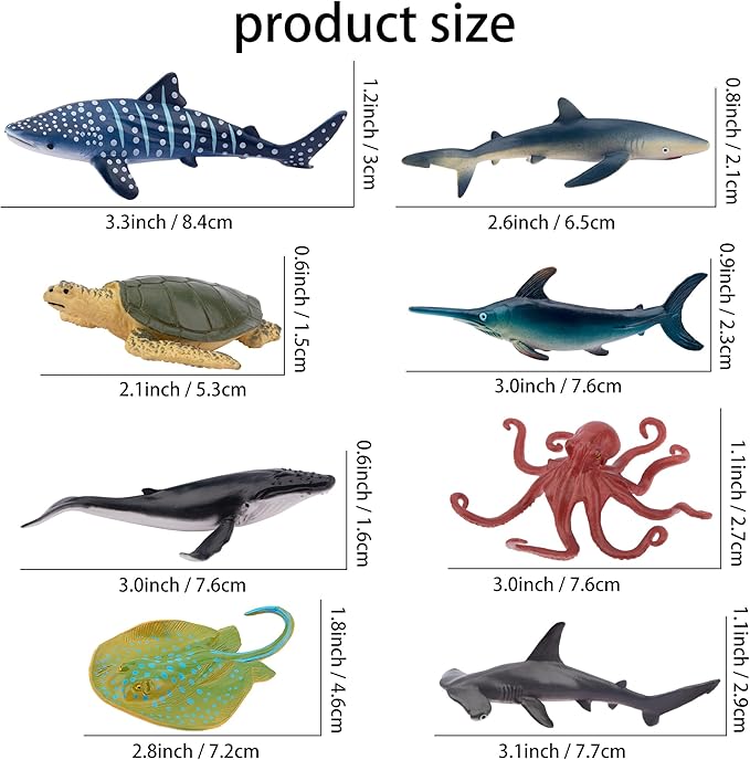 TOYMANY 24pcs Mini Ocean Animal Figurines: Realistic Cake Toppers with Sharks, Whales & Octopus - Great for Kids' Parties, Gifts & School Projects
