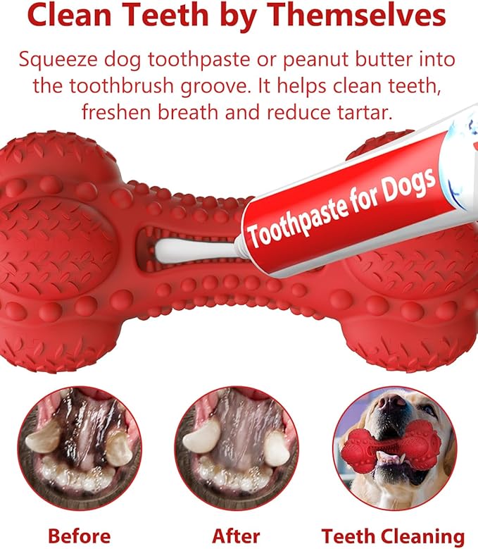 SCHITEC Squeaky Dog Chew Toy for Aggressive Chewers Large Breed, [2 Pack] Tough Interactive Teething Rubber Bone for Big Medium Dogs
