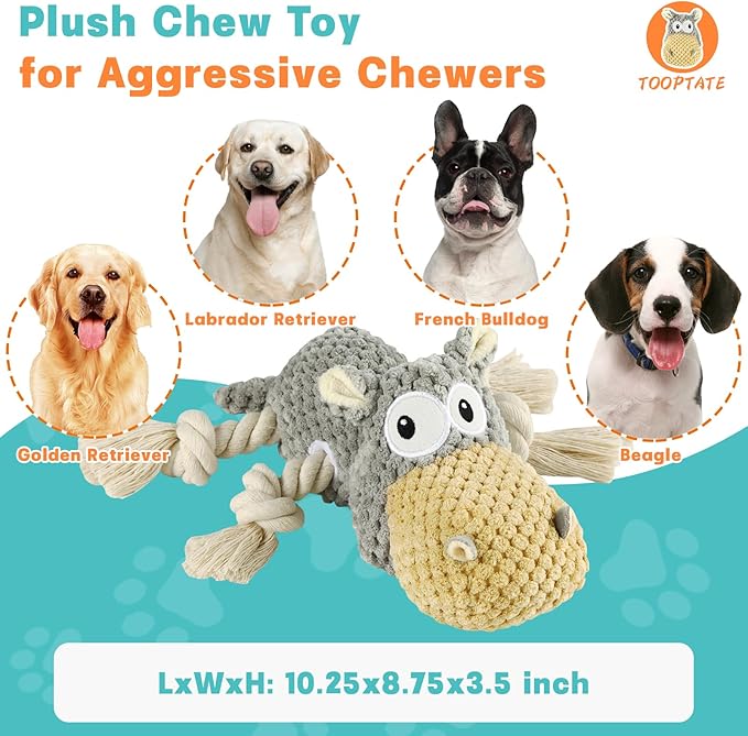 Dog Toys for Aggressive Chewers - Squeaky Dog Toys to Keep Them Busy for Large Dogs (Gray, Medium)