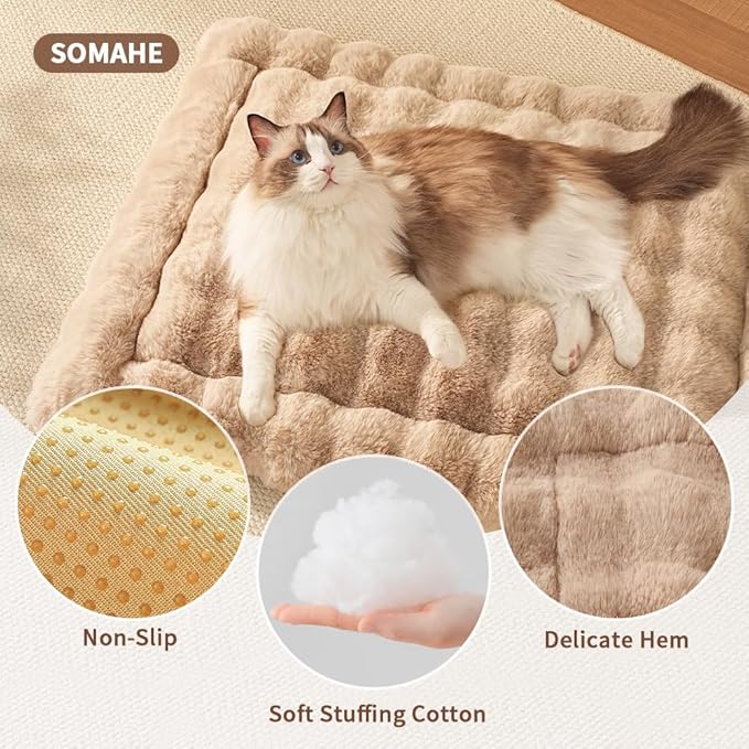 Dog Beds Mats Cat Bed Mat Plush Faux Fur Puppy Pad with Anti-Skid Bottom Cozy Kitten Bed for Carriers/Floor Dog Friendly 27 x 20 Inch Large Coffee