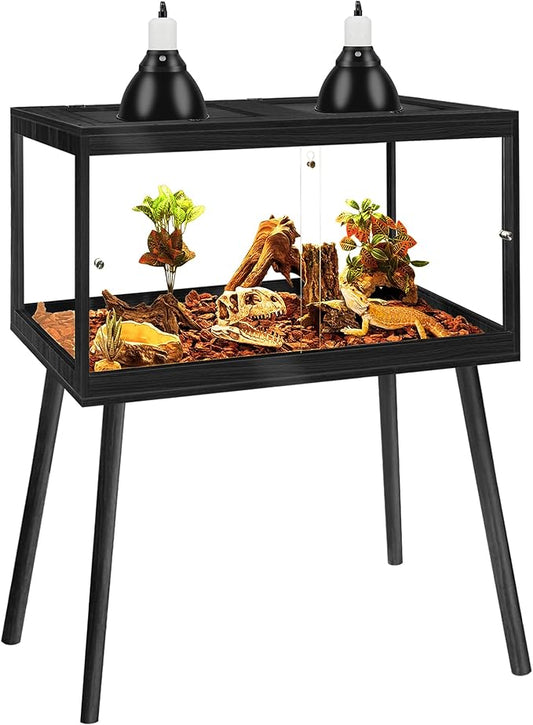 Prolee Bearded Dragon Tank with Leg Stand,Wooden Lizard Tank,Reptile Tank with Metal Mesh Roof Door, Acrylic Panel Snake Tank with Lock Design,Black,24"x16"x16"