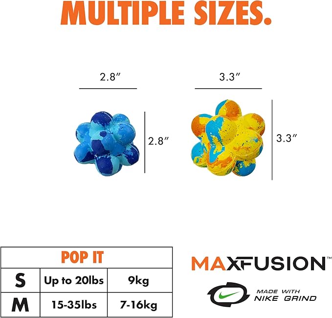 Max Fusion with Nike Grind, Arlee Pop It Dog Toy, Chew Toy for Play, Fetch, Tug, M