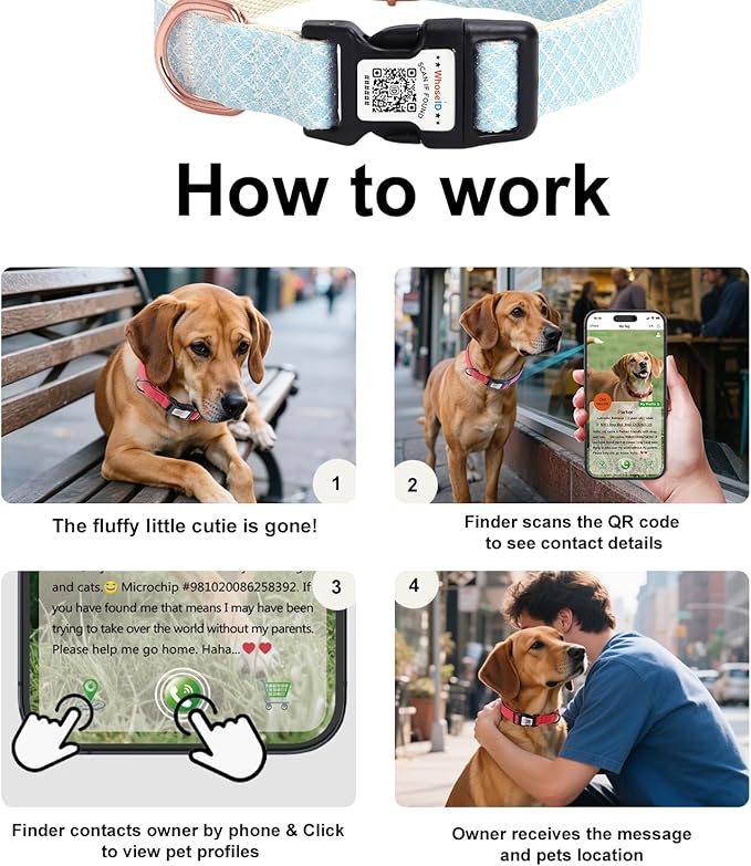 Dog Collar with Waterproof AirTag Holder & Anti-Lost QR Code, Cute Bling Warpping Adjustable Width for Small Medium Large Pet (Light Blue, M)