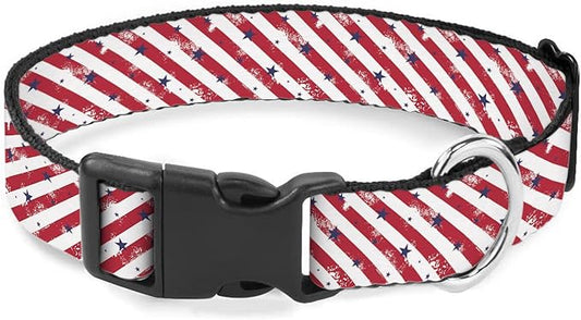 Red White Stripes Blue Stars Dog Collar Cat Big Neck Collars Soft for Small Extra Large Heavy Duty Pet Dogs