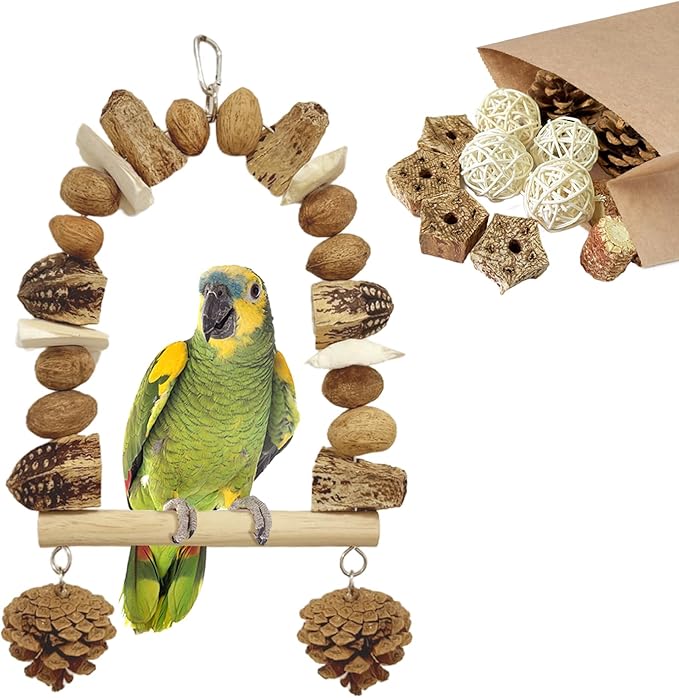 Nut Perch Stand with Interchangeable Materials – Natural, Safe Bird Playset for Beak Exercise & Mental Stimulation