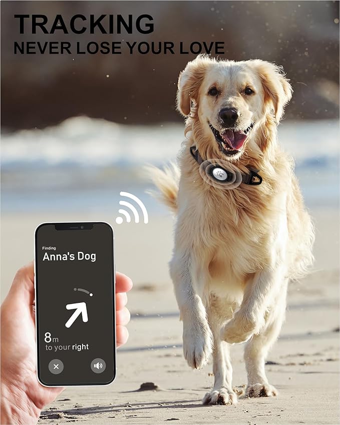 TagME Airtag Dog Collar,Waterproof Reflective Pet Collar with Airtag Holder,Soft Padded and Double D-Rings for Extra Large Dogs,Brown