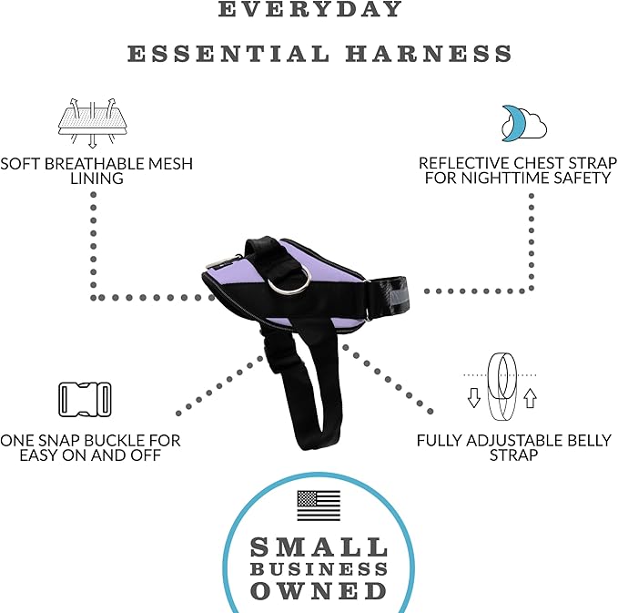 ShawnCo Essential Dog Harness, No-Pull Pet Vest with 3 Leash Clips, No Choke, Reflective, Adjustable and Padded, for Easy Walking and Training for Small, Medium and Large Dogs (ICY Lilac, XS)
