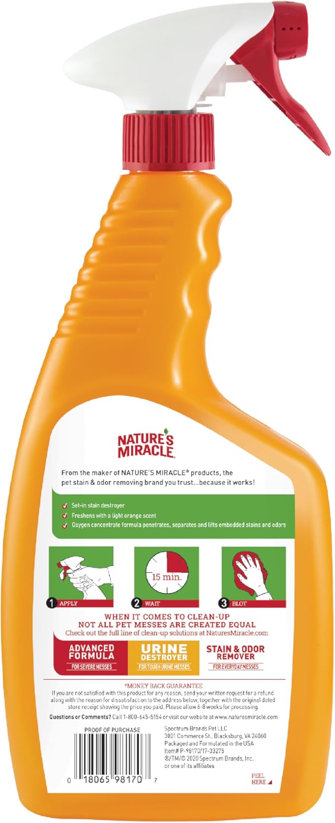 Nature's Miracle Just for Cats Oxy Stain and Odor Remover, 24 fl oz