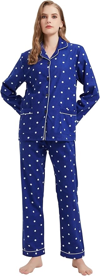 GLOBAL Flannel Pajamas for Women 2-Piece Comfy and Cozy Flannel Pj Set Cotton Loungwear