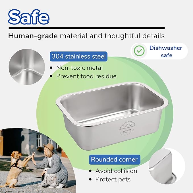 PEDAY 1.2 Gallon Raised Dog Water Bowl, Human Grade 18/8 Stainless Steel