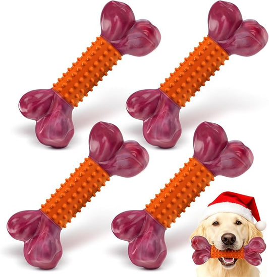 Apasiri Dog Toys for Aggressive Chewers Peanut Butter Flavored: 4-Pack Dog Bones for Large Dogs, 8" Chew Toys Long-Lasting, Tough Nylon & Rubber Dogs Toys