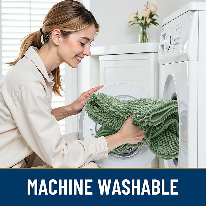 Smiry Dog Door Mat for Muddy Paws 30x20, Absorbs Moisture and Dirt Doormat, Non-Slip Washable Quick Dry Chenille Front Door Mat Indoor Entrance, Entryway Carpet for Inside Floor, Olive Green