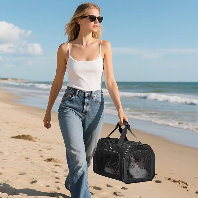 A4Pet Cat Carriers Dog Carrier Pet Carrier, TSA Airline Approved Small Dog Carrier for Cats Dogs Puppies (Up to 15lbs), Washable Soft-Sided Collapsible Travel Puppy Carrier