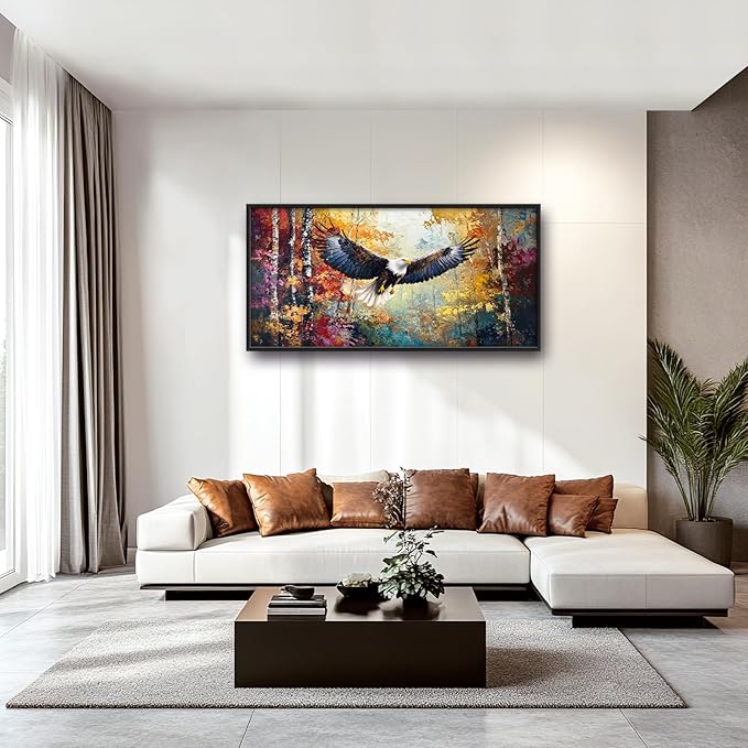 Extra Large Framed Bald Eagle Wall Art,Abstract Colorful Forest Wall Decor,Autumn Fall Forest Pictures for Living Room,Canvas Print Painting Modern Artwork Bedroom Office Home Decor 60L x 30W