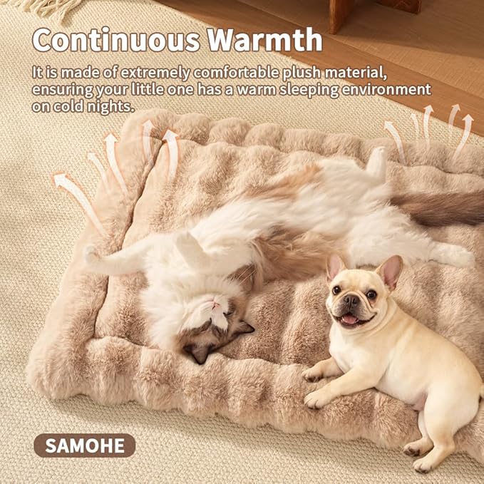 Cat Beds for Indoor Cats Faux Fur Pet Pad Mat Plush Kitten Bed with Non-Slip Bottom for Carriers/Couch Dog & Puppy Friendly 35 x 27 Inch X-Large Coffee