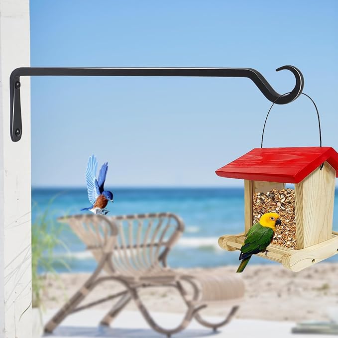 16 inch Plant Hanger, Sturdy Hanging Plant Bracket Outdoor, Hanging Plant Wall Hook Heavy Duty, for Hanging Bird Feeders, Planters, Lanterns, Wind Chimes, Indoor/Outdoor Use, Black, Set of 2