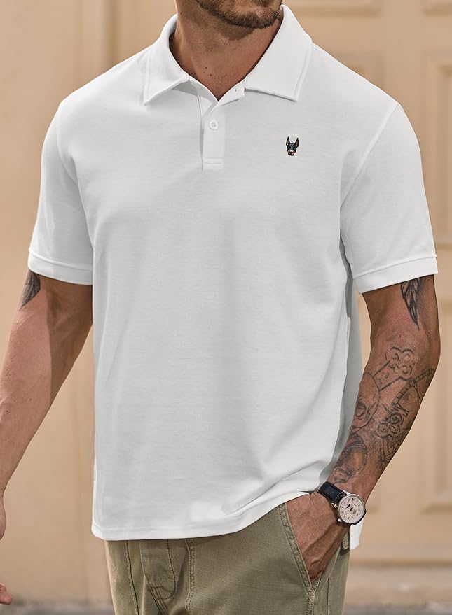 Men Embroidered Doberman Polo Casual Short Sleeve Plain Collar Shirt (S-XXL)