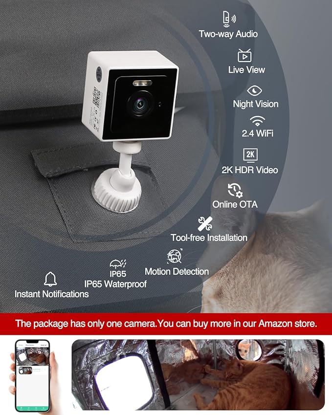 Outdoor Heated Cat House in Winter,Extremely Insulated & Weatherproof,Elevated Feral Cat Shelter with Waterproof Eaves & Escape Door for Outside Stray Barn Cat (Dark Grey, L with Cam)