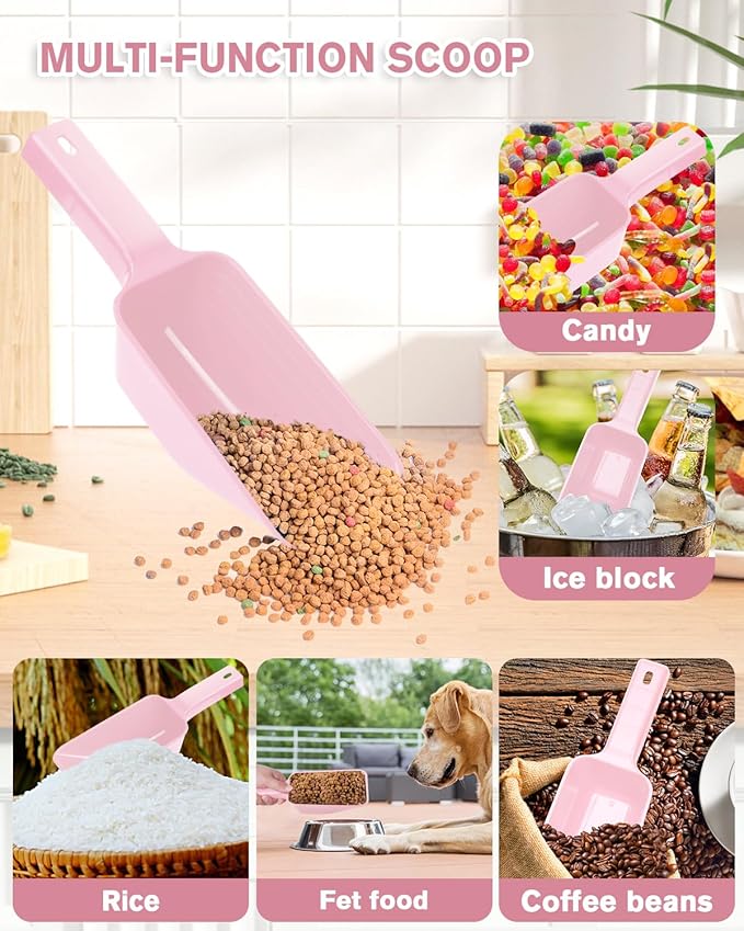 2 Cup Dog Food Scoop(2 Pack), Plastic Pet Food Scoop with Measuring Lines for Accurate Pet Food Portions,Dishwasher Safe (Pink)