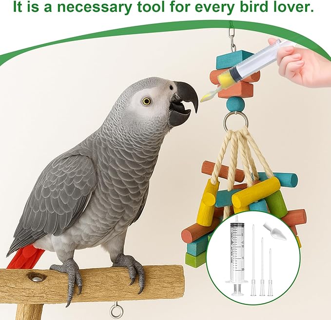 Baby Bird Feeding Syringe Kit – 5 Pack 20ml Plastic Syringe Set, Feeding Tubes and Spoon, Reusable Feeding Syringe for Birds, Rabbits, Kittens and Small Pets