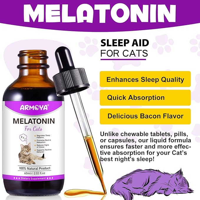 Cat Melatonin - Melatonin for Cats - Cat Calming Treats- Cat Sedative for Grooming - Helps to Support Restful Sleep for Your Cat - Cat Sleep Aid - Anxiety Relief for Cats